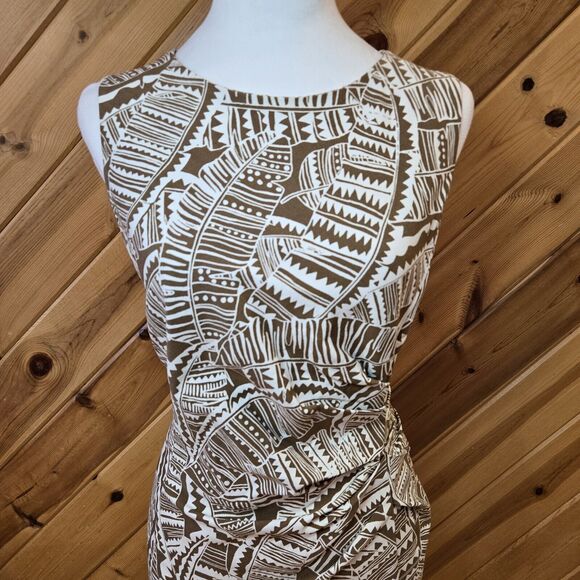 J. McLaughlin Anne Brown And White Sleeveless Midi Sheath Dress Size 14 - Picture 2 of 7